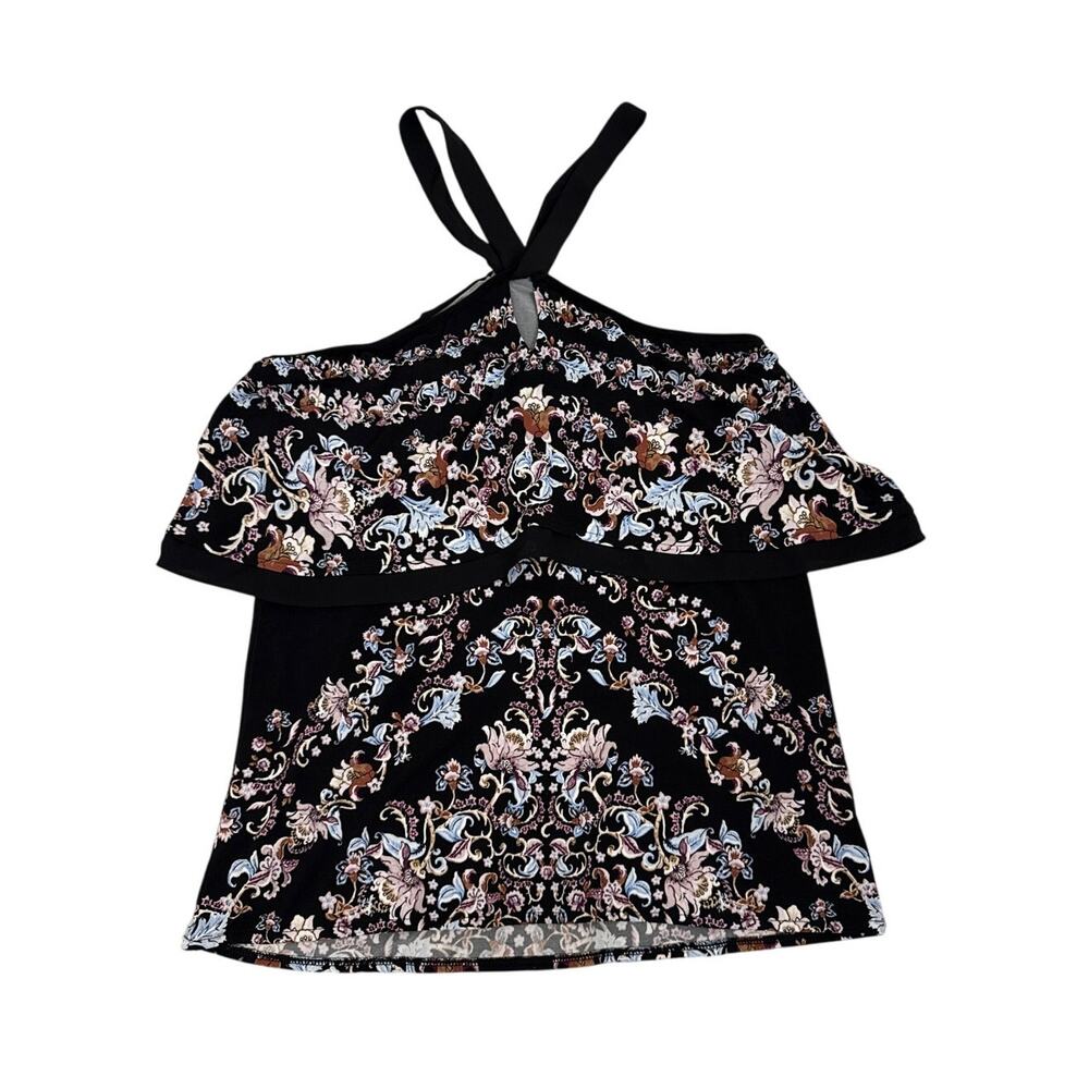 WHBM White House Black Market Floral Black Halter Top Size Women's Small NWT